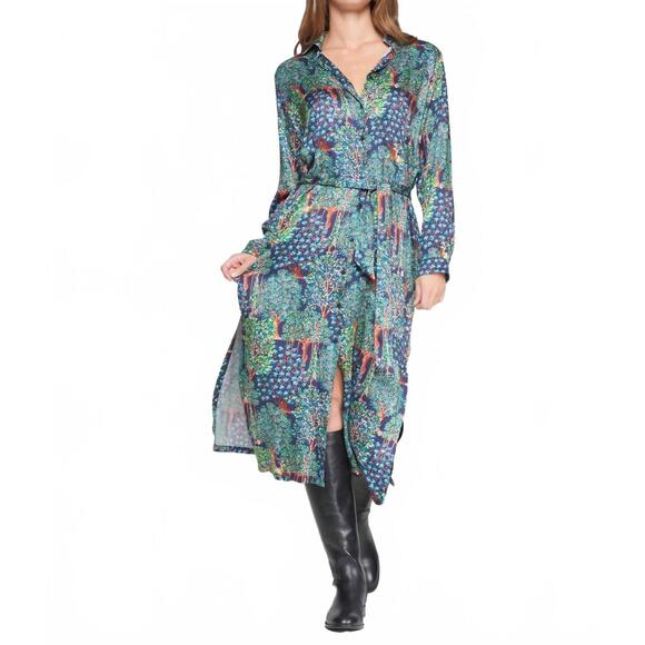 NEW VILAGALLO woodland print dress in green NEW VILAGALLO woodland print dress in green